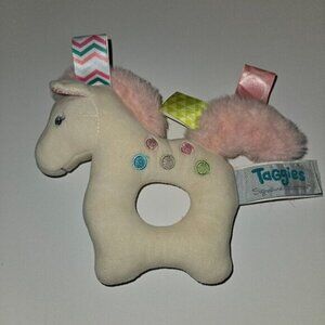 Taggies Mary Meyer Painted Pony Rattle Plush Baby Toy White Horse Ring Loop Pink